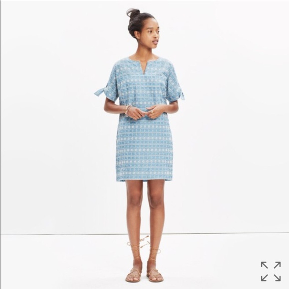 Madewell Tie-Sleeve Embroidered Dress